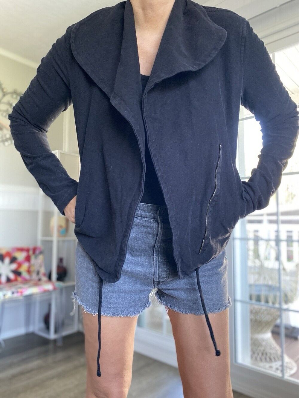 JAMES PERSE Women’s Cotton Blend riders jacket Black Stretch Moto 1